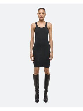 NWT Helmut Lang Seatbelt Tank Dress Bodycon Modal Rib Black Minimalist MEDIUM